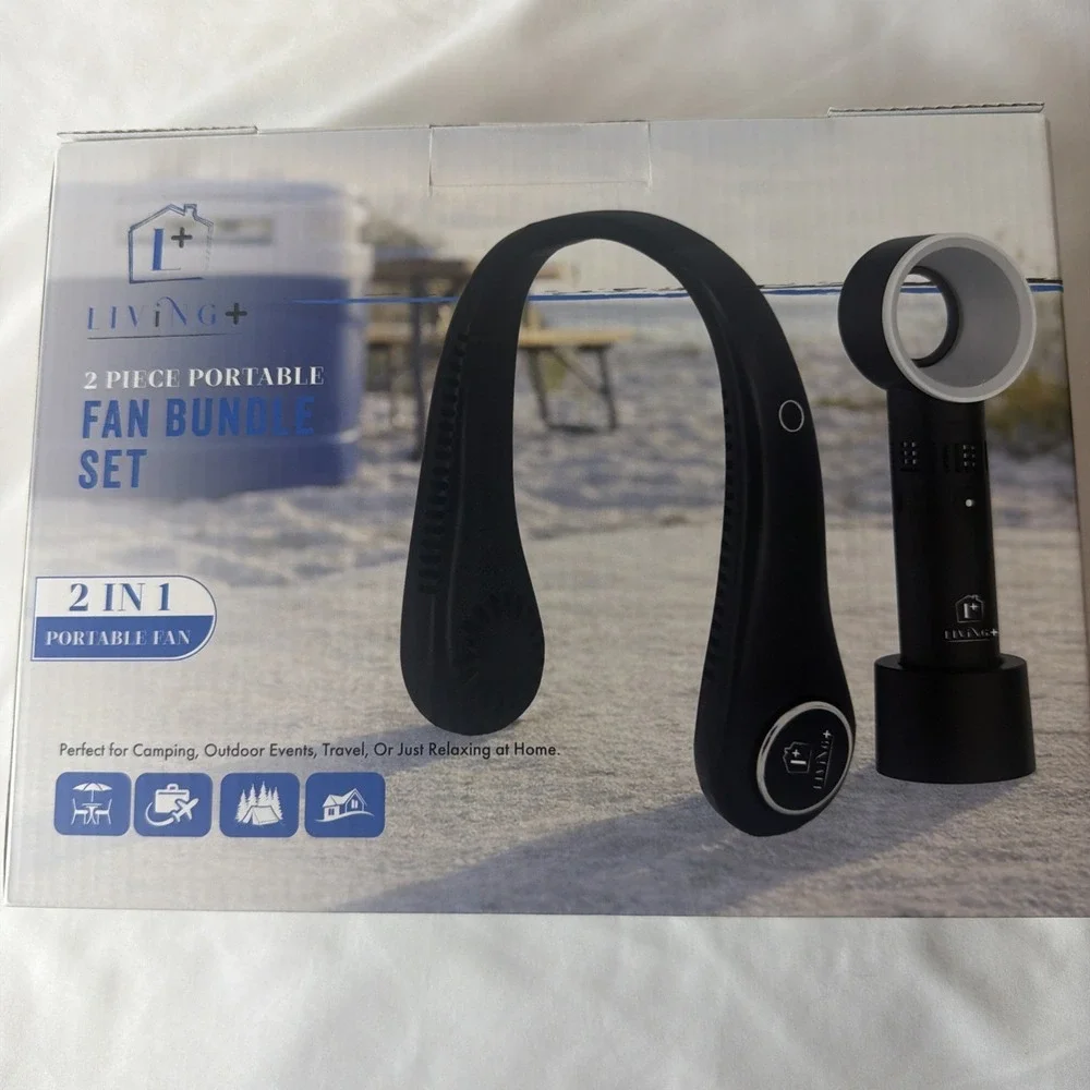 Living+ 2 Piece Portable Fan Bundle USB-C Charging NISB